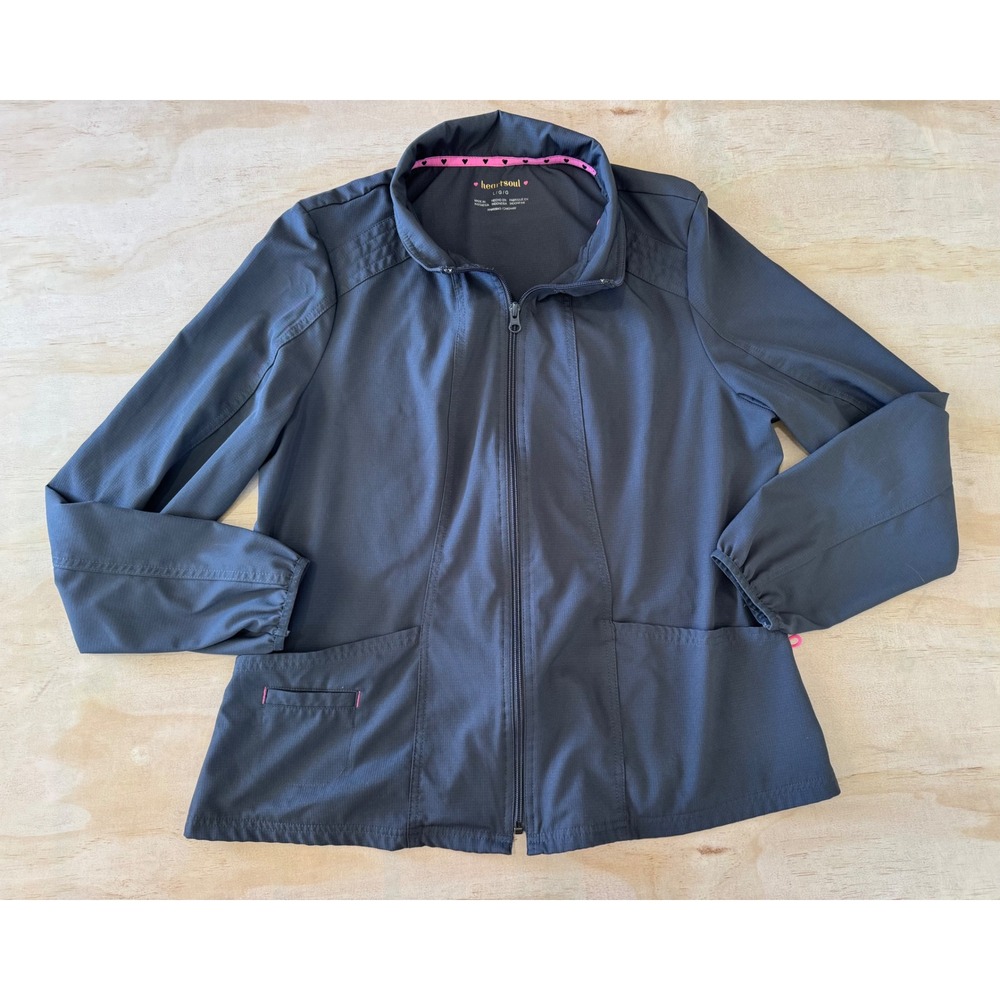 Heartsoul Scrub Jacket Pewter Gray‎ Full Zip Mock Neck Large Medical Core Nurse